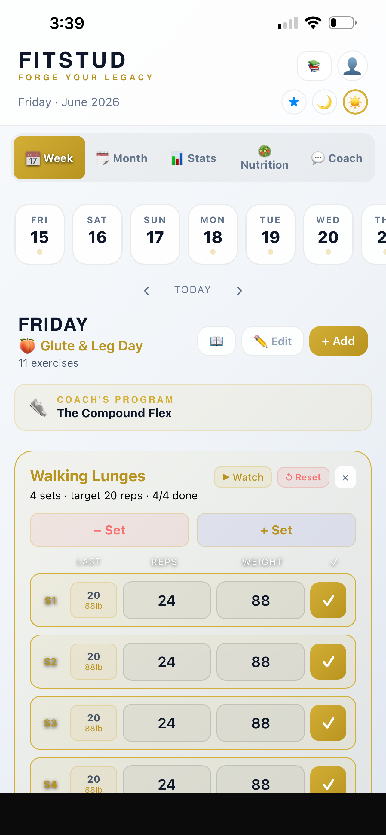 FitStud client app in the light theme